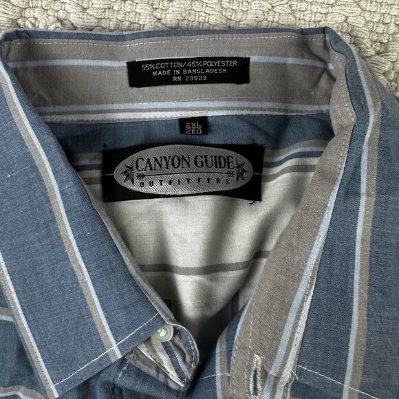Canyon Guide Outfitters Pearl Snap Western Shirt 2XL Blue Gray Striped Long Slv - Picture 4 of 7